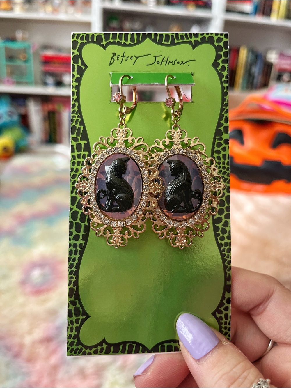 Betsey Johnson black cat earrings